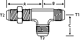 -16 M-JIC BULKHEAD RUN TEE C/W LOCKNUT