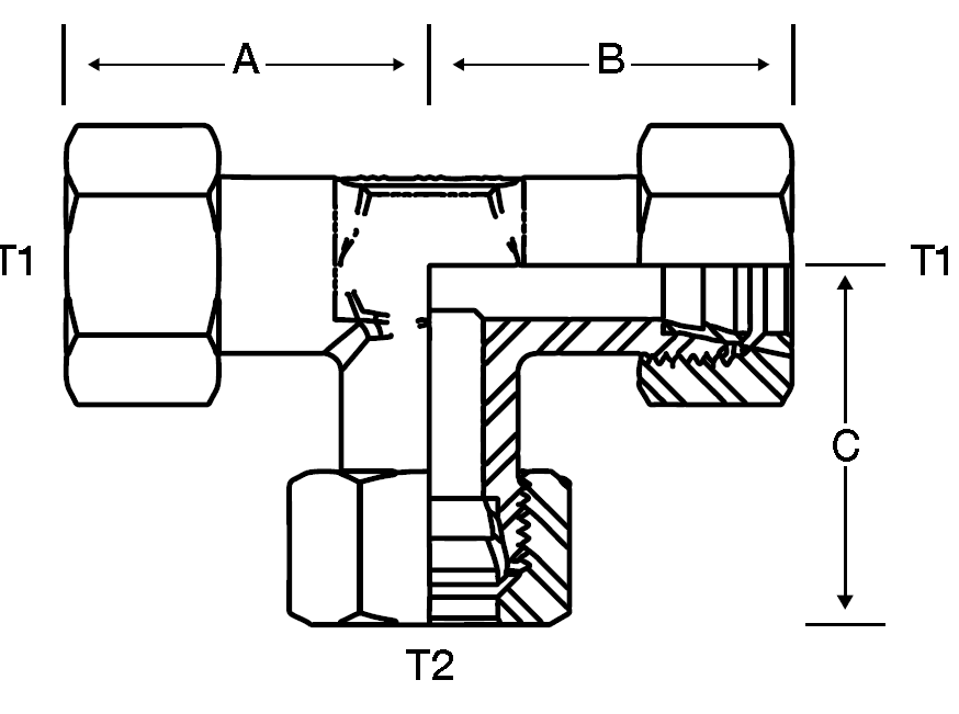 UNION TEE - 8MM TUBE X 8MM TUBE - LIGHT