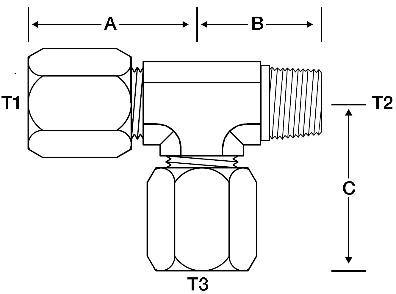 RUN TEE 1" FLARELESS X 1" M-NPT