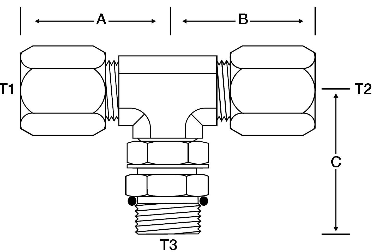BRANCH TEE 1/2" FLARELESS X -8 M-ORB