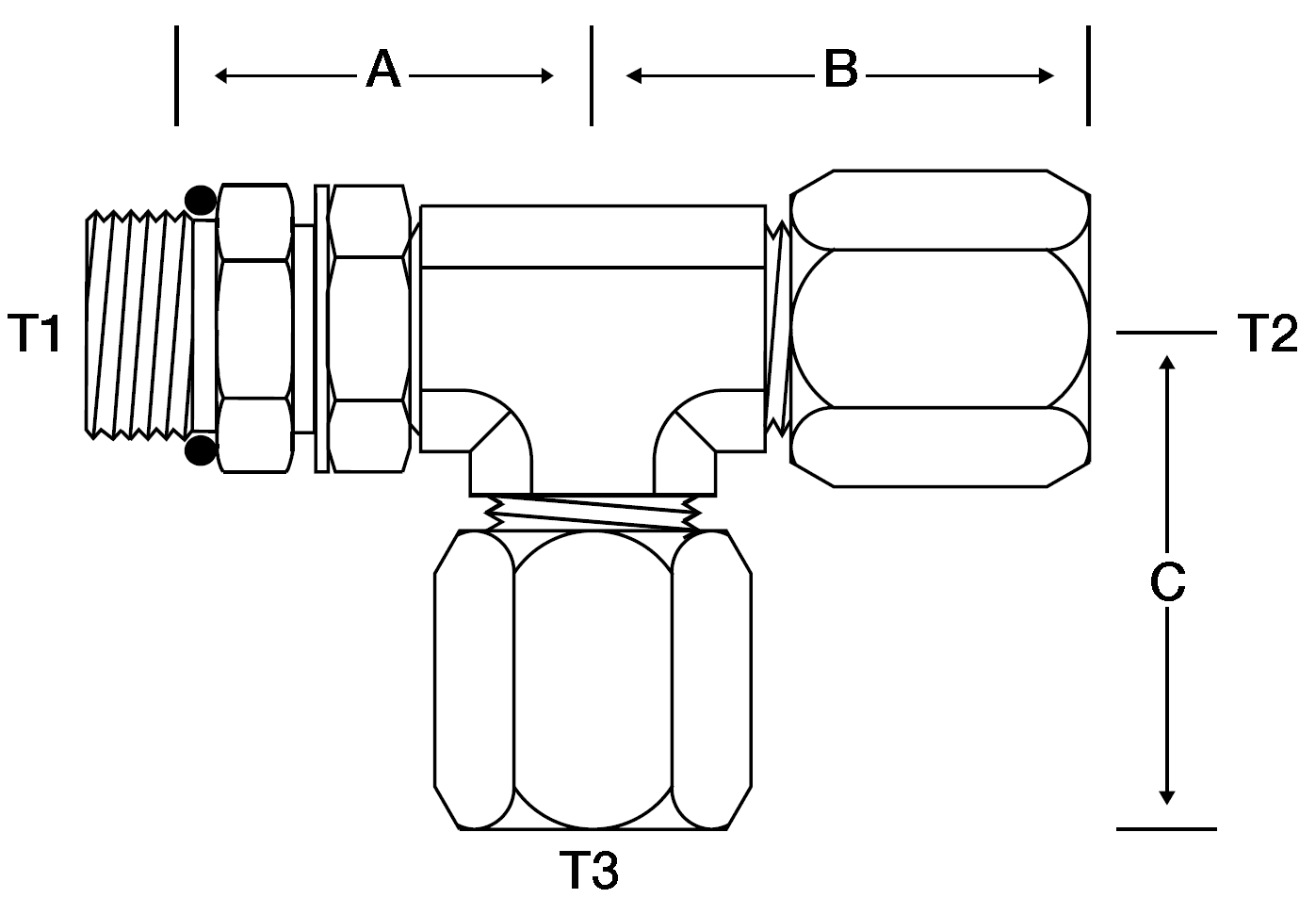 TEE -4 M-ORB X 1/4" FLARELESS