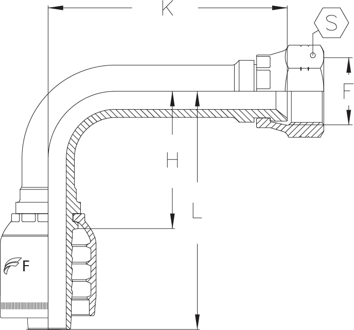 1-1/8" INSERT X 90 DEG Long -20 FEMALE