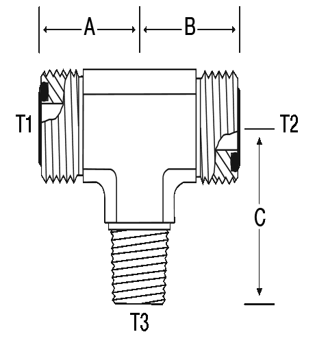 TEE -16 M-ORFS X 16 M-ORFS X 1" M-NPT