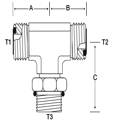 BRANCH TEE -24 M-ORFS X -24 M-ORFS X