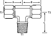TEE 1/2"M-NPT X 1/4"F-NPSM X 1/4"